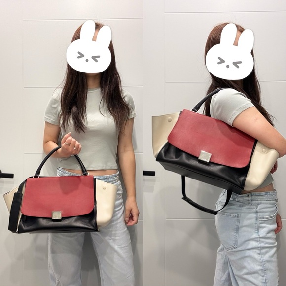 Authentic Celine tricolours Calfskin leather medium Trapeze handbag - Picture 4 of 16